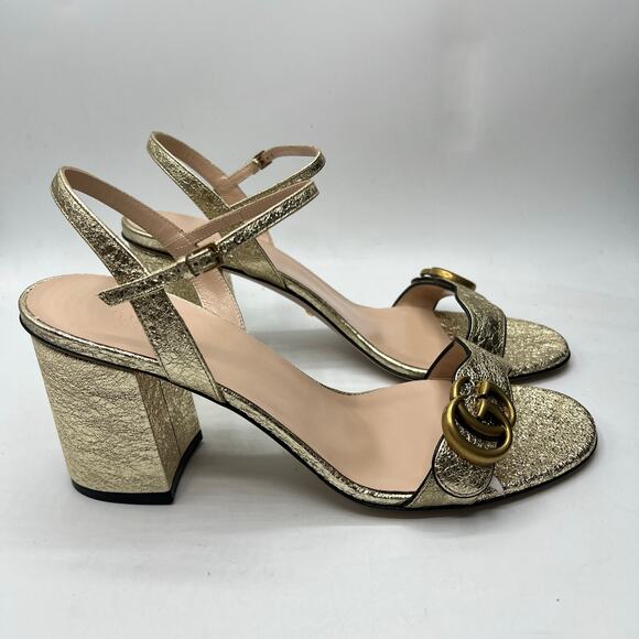 Gucci Gold Block Heel Sandals - Picture 4 of 12